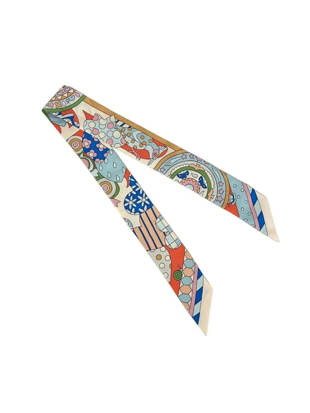 Hermes Scarf Twill Ivory Multi Ribbon les Murmures de la Foret - Picture 4 of 7